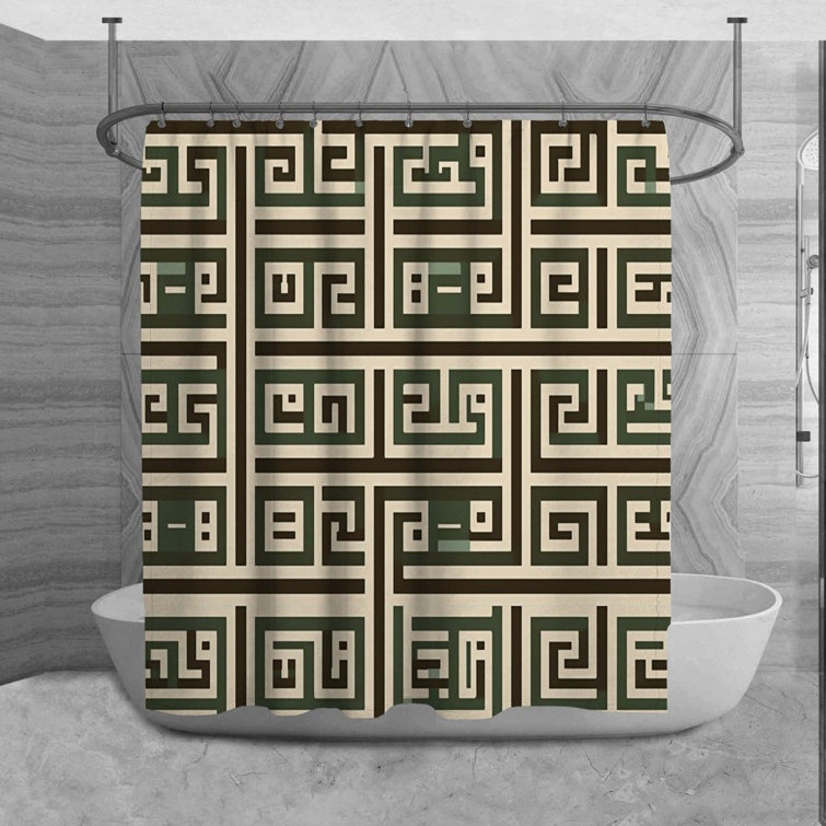 Bless international Greek Key Shower Curtain Pattern Bathroom Decor